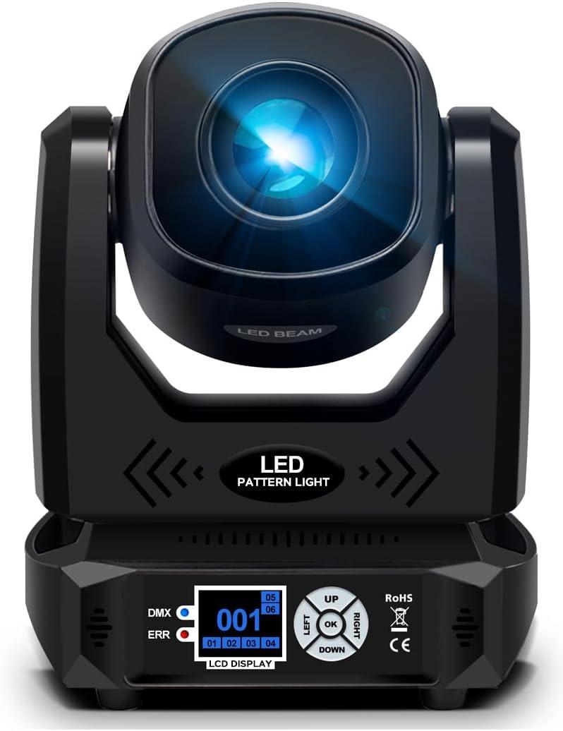 SHEHDS Moving Head Lights LED 100W Beam Effect 16 Degree 7 Dynamic & 6 Static Gobos 8 Colors Spotlights 6-Facet Prism DMX512 with RDM and Linear Focus Dj Stage Lights for Chrismas Wedding Party Dance