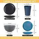 Rubtlamp 16Pcs Plastic Wheat Straw Dinnerware Set, Reusable Plastic Dishes Set for 4, Kitchen Plates And Bowls Set (Deep Four Colors) Include Dinner Plates, Dessert Plates, Cereal Bowls, Cups