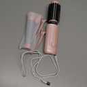 Cordless Curling Iron Brush, 2 in 1 Mini Travel Hot Straightener Comb with 200 Million Negative Ions, Dual Voltage & Lightweight for Travel, Anti-Tangle, 4 Temps, Gold (Pink)