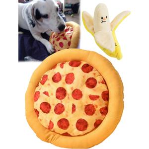 DIYUQISHI 2-Pack Puppy Chew Toys – Soft & Sturdy Squeaky Pizza & Banana for Small Dogs, Dental Health, Indoor Playtime Fun (3.9'' - 9.5'', Cat Toys)