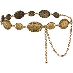JASGOOD Western Concho Belt Women Cowgirl Metal Belts Boho Waist Link Chain Country Concert Outfit for Dress (Length:59.0"(Fit Waist 39"-45"), Vintage Gold)