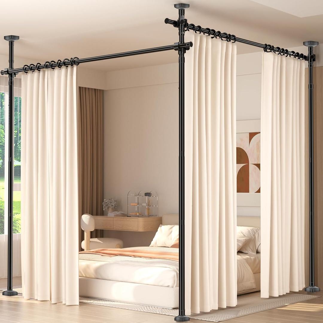 Room Divider for Room Separation,410ft(H) 28140inch(W) Adjustable Temporary Privacy Wall Divider, Tension Curtain Rods No Drilling, Heavy Duty Partition Space Separator Freestanding,Black