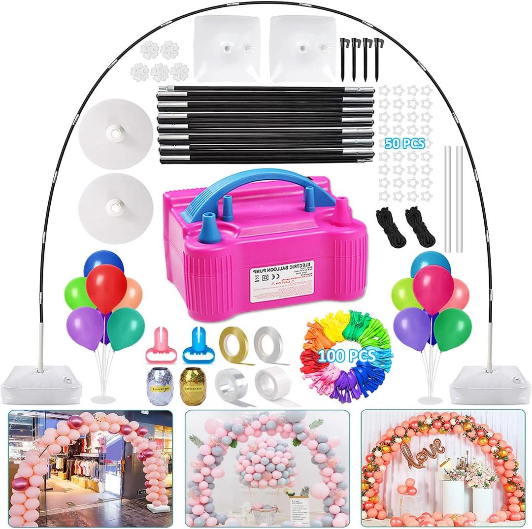 Balloon Arch Kit and Balloon Pump Electric, 10ft Wide Adjustable Balloon Arch Stand With 100Balloons 2Balloon Stands For Wedding Anniversary Birthday Baby Shower Party Decoration Graduation Ceremony (10Ft Arch Kit)
