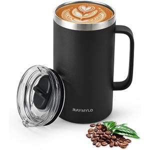 Insulated Coffee Mug 24 oz, Double Wall Stainless Steel Coffee Mug with Lids, Leak-Proof & Detachable Slider Lid for Thorough Clean, Keeps Coffee Cold for 9 Hrs, Suitable for Camp Home Office (Magic Black)