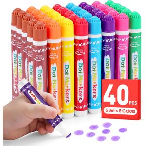 FUMILE 40 Pcs Dot Markers for Toddlers 1-3, 8 Colors Bingo Daubers Bulk for Toddlers, Washable Bingo Markers, Bingo Supplies, Dot Paint for Painting Supplies Drawing Coloring and Easter Basket Stuffer