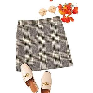 Floerns Women's Plaid High Waist Bodycon Mini Skirt L