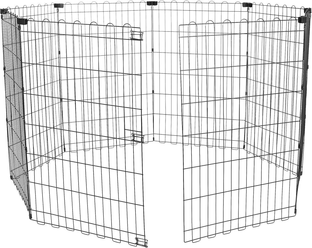 Amazon Basics Foldable Octagonal Metal Exercise Dog Playpen - Indoor/Outdoor, No Door, Medium (Set of 8 Panels, 24 x 36), Easy to assemble, store, and customize, 36" - Medium, Black