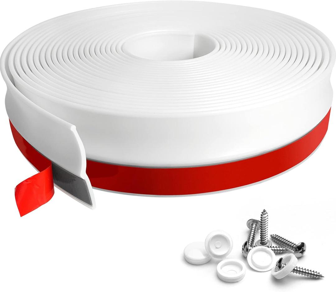 Garage Door Seal Top and Sides, 36Feet Universal White Garage Door Weather Stripping Replacement, Adhesive Backed Rubber Garage Door Trim Seal Strip (36FT)