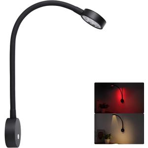 12 Volt Flexible Dimmable LED Reading Light, Full Metal & Red Light & Quick USB Charger, 18-1/2 Inch Length, for RV Boat Motorhome Camper Van Truck Travel Trailer, Hard-Wired