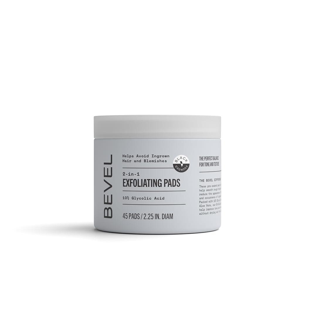 2 x Bevel 10% Glycolic Acid Toner Pads for Face, Helps Remove Dead Skin Cells and Reduce Ingrown Hairs for Even Skin Tone and Texture, 45 Count (Packaging May Vary)