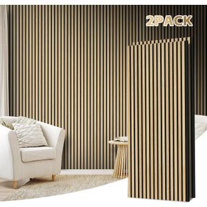 2-Pack 3D Wood Slat Acoustic Panels  Soundproofing & Noise-Absorbing Wall Decor, Natural Oak Finish, 47.3"x23.6"  for Living Room & Home Office