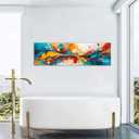 Colorful Abstract Wall Art Teal Blue Orange Yellow Canvas Pictures Watercolor Fluid Textured Painting Graffiti Wall Decor Modern Fantasy Contemporary Artwork for Living Room Bedroom Decorations 14x48"