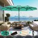 AreShark 15FT Outdoor Patio Umbrella with Crank, Large Rectangular Market Umbrella, Double-Sided Outdoor Umbrellas with Cross Base & Sandbag for Porch, Lawn, Pool, Backyard