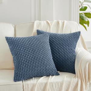 Fancy Homi 2 Packs Dusty Blue Decorative Throw Pillow Covers 18x18 Inch for Couch Bed Sofa, Modern Farmhouse Boho Home Decor, Soft Cute Plush Corduroy Cushion Case 45x45 CM
