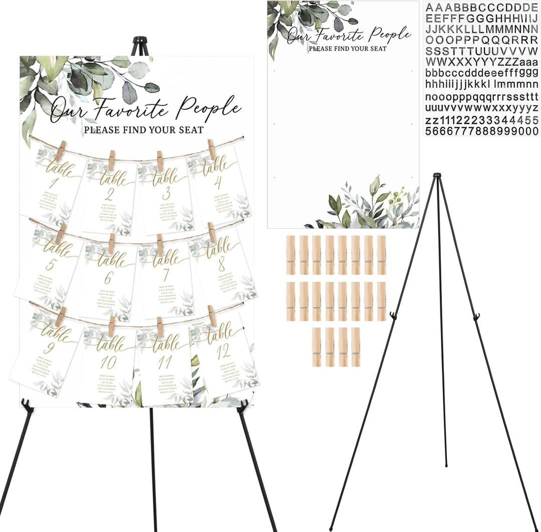 Pinkunn Greenery Wedding Seating Chart with Easel Display Stand 15.8 x 23.6 Inch Greenery Wooden Rustic Seating Chart Board Please Find Your Seat Sign for Baby & Bride Shower Wedding Sign Decor