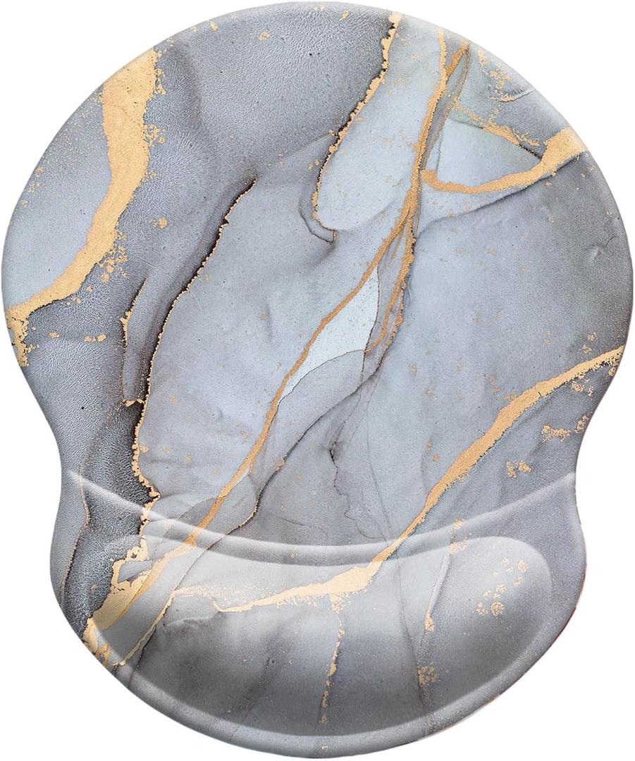 Ergonomic Designed Mouse Pad with Wrist Rest Hand Support Non Slip Rubber PU Base Wrist Mouse Pads Great for Gaming & Work (Wrist Marble Grey S)