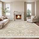 zesthome 10x14 Area Rugs,Stain Resistant Washable Rug,Ultra-Thin Rugs for Living Room,Bedroom,Non-Slip Backing Home Decor Large Area Rug (Cream/Beige,10'x14')