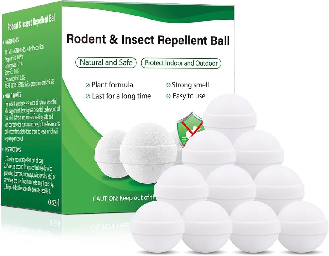 Mouse and Mice Repellent Indoor Outdoor, 10 Packs Moth Balls, Peppermint Balls for Rodent, LongLasting Squirrel Repellent, Safe for Human & Pets, Suitable for Home Storage Garage Car RV