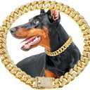 LEIFIDE Dog Chain Collar Gold 20 mm Wide Diamond Necklace for Medium Large Dogs (18 Inch)