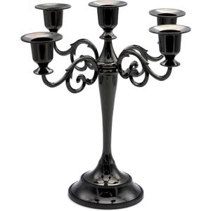5 Candle Metal Candelabra Candlestick Holders 10.24 inch Tall Candle Holder Wedding Event CandelabraBlack (Large)