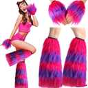 4 Pcs Halloween Furry Costume Accessories for Adult Fur Leg Warmers Furry Gloves Cosplay Party