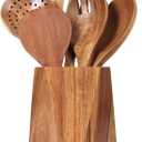 Wooden Utensil Holder for Kitchen: Wood Utensil Crocks for Farmhouse Decor - Kitchen Tool Storage for Countertop (Hexagon)