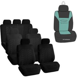 FH Group Three Row Set 7 Seater Black Travel Master Car Seat Covers, Airbag and Split Rear Car Seat Cover Universal Fit Interior Accessories for Cars Trucks and SUV Automotive Seat Covers