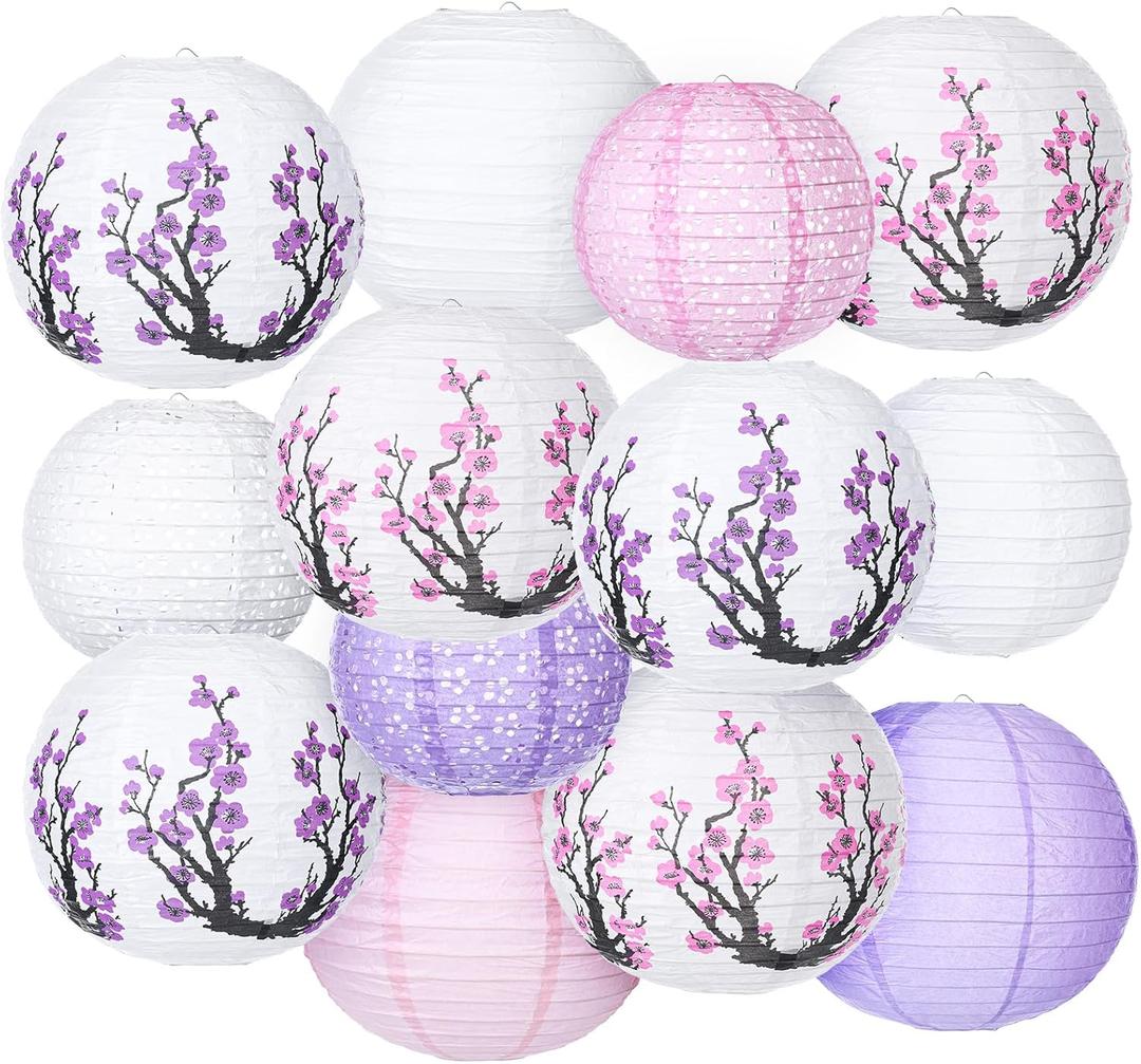 13 Pcs Chinese Japanese Paper Lantern Red Cherry Blossom Decorative Hanging Lantern Hibachi Party Decorations for Chinese New Year Home Restaurant Wedding Decor(Sweet Color)