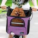 PetAmi Dog Bike Basket, Soft-Sided Ventilated Dog Bike Carrier Backpack, Pet Bicycle Basket for Bike Handlebar, Small Medium Puppy Cat Kitten Car Booster Seat with Safety Strap, Max 18 lbs, Purple
