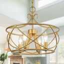 Gold Chandelier, Modern Drum Chandeliers 4-Light Fixtures Hanging with with Antique Gold Finish for Dining Room, Living Room, Bedroom, Foyer and Kitchen