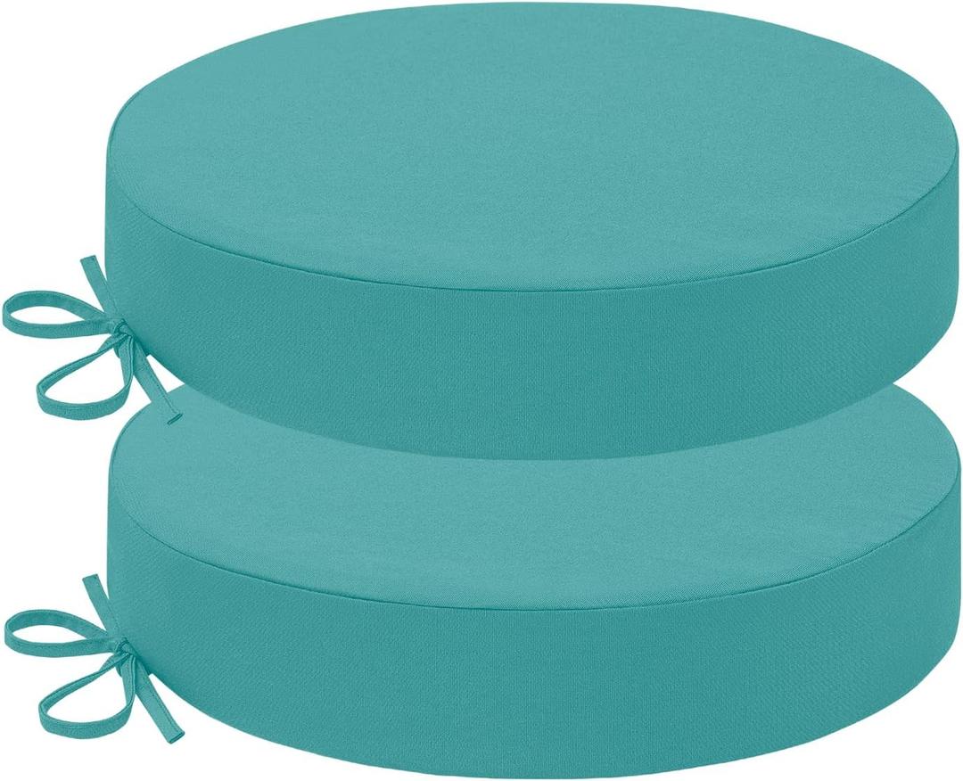HARBOREST Outdoor Bistro Chair Cushions Set of 2, Waterproof Round Outdoor Cushions with Non-Slip Ties and Removable Covers, 15" D x 3" H, Teal