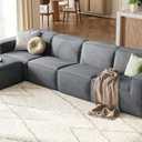 LINSY HOME Modular Sectional Sofa, 134" Boneless Couch L Shaped 4-Seat Sofa with Movable Ottoman, Corduroy Sectional Cloud Couches for Living Room, No Assembly Required, Bluish Grey