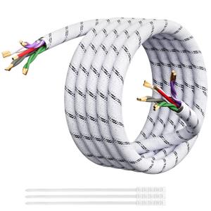 Elecan 18 AWG 9-Conductor Speaker Wire Cable 25 Ft White, 4-Channel Shielded Twisted Pair Stranded Copper Primary Low Voltage Remote Speed Wire,Ultra-Flex&Braided for Trailer Car Marine Audio+15 Ties