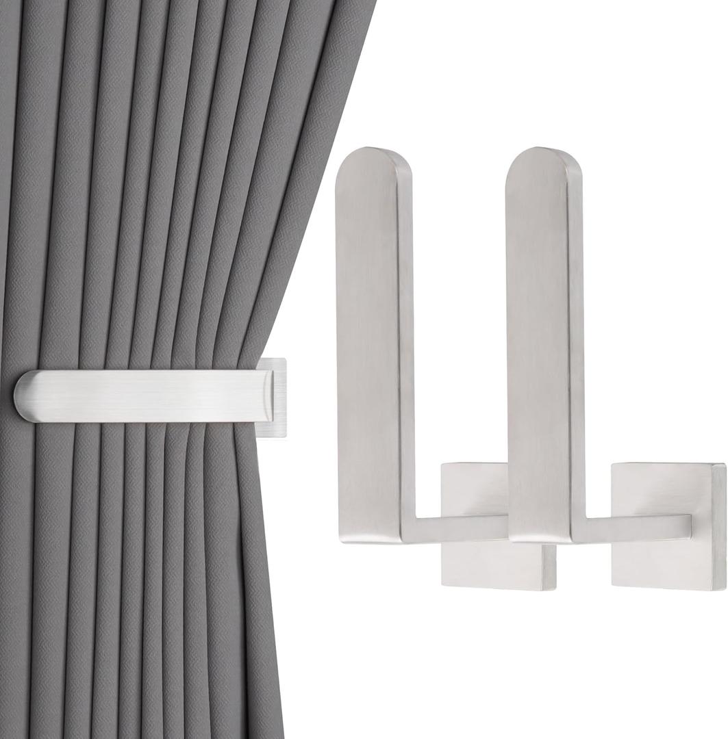 2 Pack Metal Curtain Holdbacks Modern Curtain Tiebacks U Shaped Curtain Hooks for Wall Curtain Pull Backs Curtain Holders Curtain Tie Backs for Curtains (2, Silver)