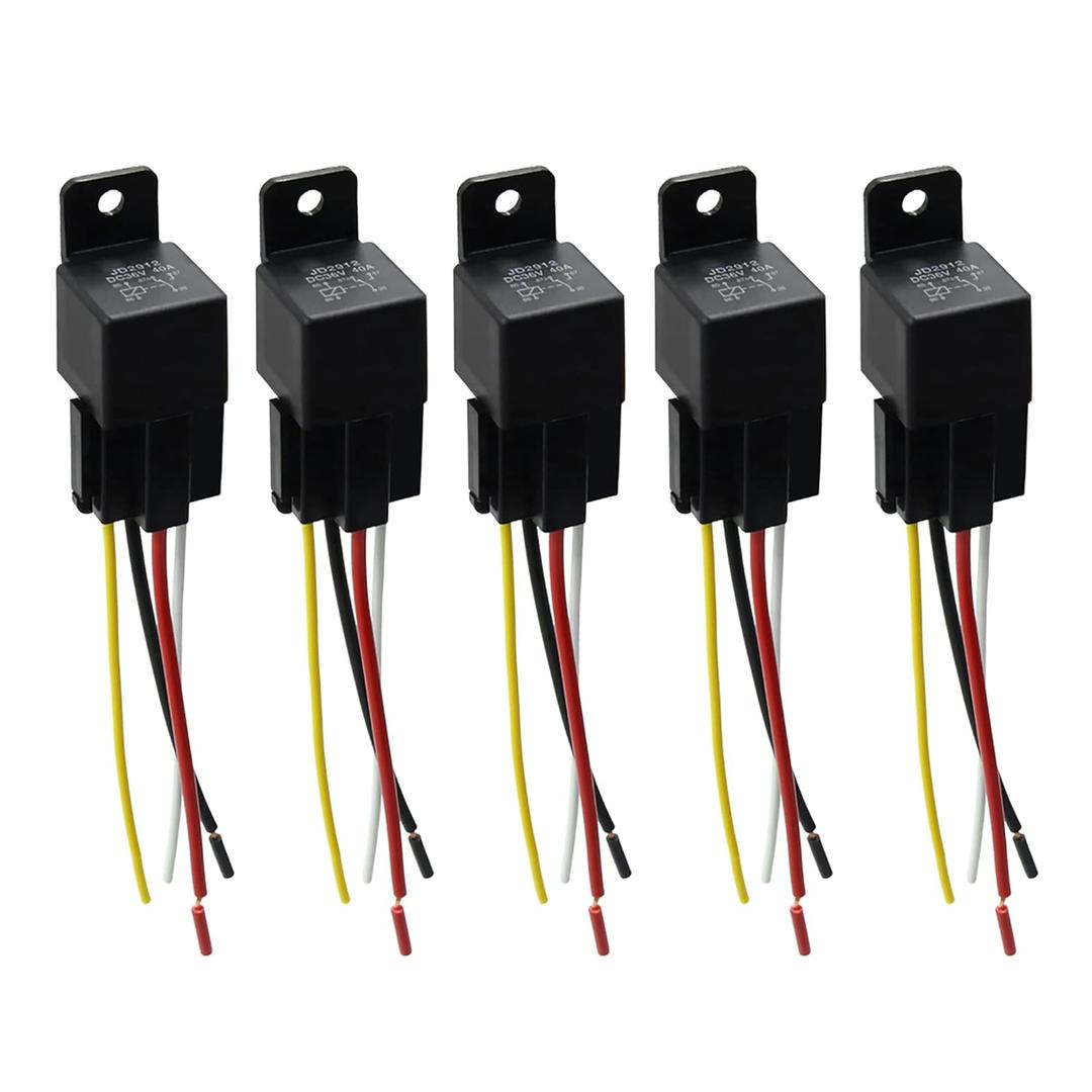 uxcell 5pcs JD-2912 4 Pin DC 36V 40A Universal Car Vehicle Motor Fuse Relay Switch Power with Harness