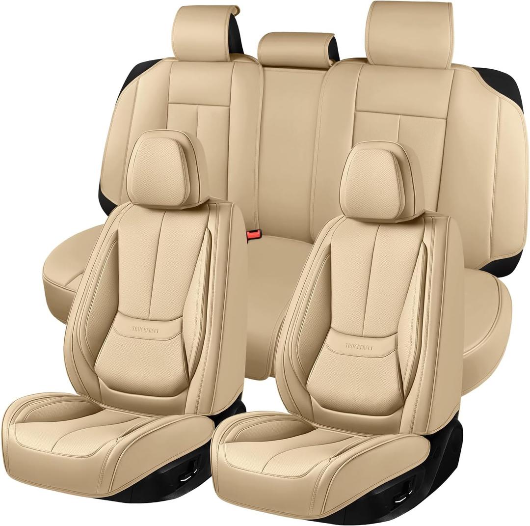 Car Seat Covers, Leather Seat Covers for Cars Full Set, Waterproof and Breathable Suitable for Most SUV/Truck/Sedan/Automotive 5 Pack(Beige)