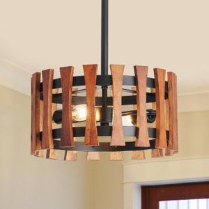 2-Light Farmhouse Wood Pendant Lights Rustic Wood Chandeliers with Black Metal, 13 Inch Adjustable Hanging Ceiling Lighting for Kitchen Dining Room Entryway Foyer Hallway Lighting