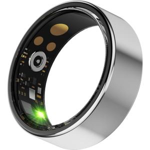 Smart Ring with Charge Box for Women Men Health Ring Sleep Heart Rate Blood Pressure Oxygen Tracking Step Counting Family Care Long Battery Life IP68 Compatible with iOS Android (Silver, 8)