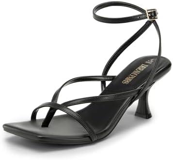 DREAM PAIRS Women's kitten Low Strappy Lace Up Heels Open Square Toe Thong Ankle Strap Heels Sexy Fashion Comfort Dress Shoes Party Sylvestra Pumps Heeled Sandals 6.5