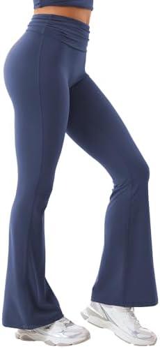 YEOREO Romola Women Yoga Pants Flare Leggings with Tummy Control High Waist Fold Over Bootcut Wide Legs Workout Legging, Size M