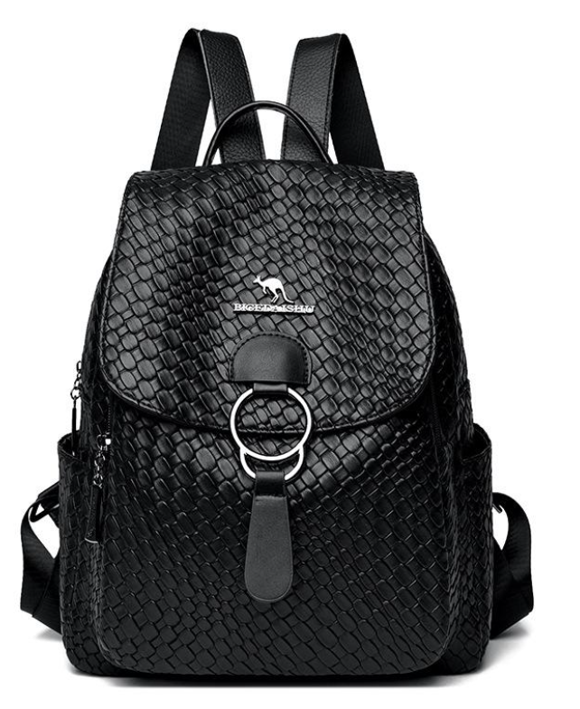 Anti-theft Backpack Purse for Women Black Woven Vegan PU Leather Backpack Ladies Fashion Knapsack Durable Trendy Security Crossbody Shoulder Bag Handbag Purse for Travel Hiking Bag - Small
