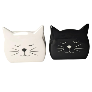 Sponge Holder for Countertop 2PCS Ceramic Sponge Caddy Cat Shape Cute Scrub Brush Dish Wand Holder for Kitchen Sink Decor Cute Kitchen Storage Accessories Ideal Gifts for Her Women(Black White)