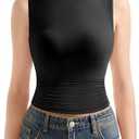 SUUKSESS Women Double Lined Going Out Basic Tank Tops Ruched Summer T Shirts, Size S
