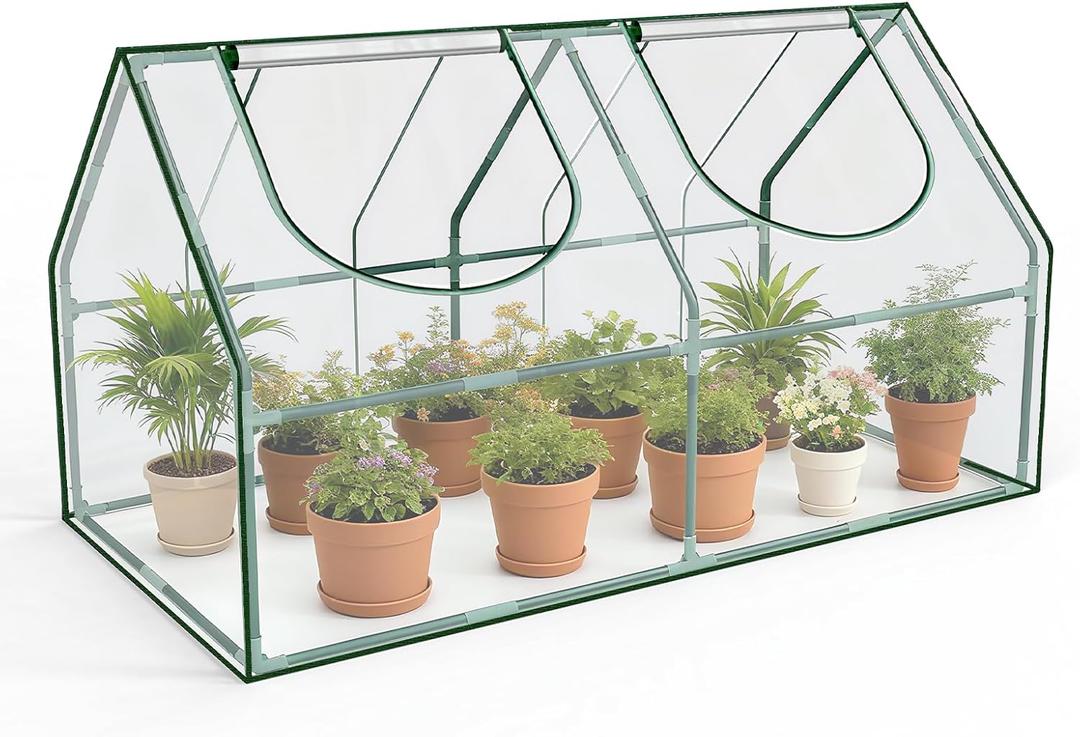 OnBrand 64.96" x 33.07" x 35.43" Portable Mini Greenhouse for Outdoors Indoors, PVC Small Green House with 4 Zipper Doors, Clear Plant Tent for Seedlings Flowers Vegetables