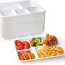 100% Compostable 5 Compartment Plates, 125 Pack Disposable Paper Plates, Heavy-Duty Biodegradable Sugarcane Plates, Eco-Friendly School Lunch Trays (White)