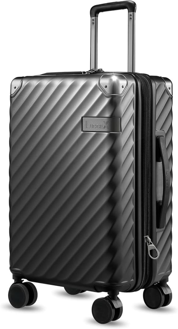 LUGGEX Luggage with Spinner Wheels, Polycarbonate Expandable Hard Shell Suitcase, Carry On 20 Inch, Black (Charcoal Metallic)