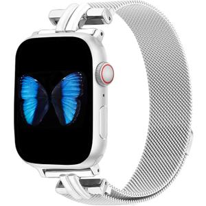 Slim Metal Band for Apple Watch Bands for Women , H-shaped Magnetic Strap Stainless Steel Mesh Clasp for iWatch Series, Size: 49mm/46mm/45mm/44mm/42mm