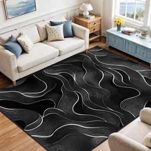 8x10 Area Rug Black White Modern Rug for Living Room Indoor Machine Washable Abstract Rugs for Bedroom Ultra Soft Dining Room Large Carpet Non-Slip Non-Shedding Throw Rug for Home Office