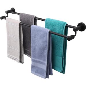 TocTen Double Bath Towel Bar - Thicken SUS304 Stainless Steel Towel Rack for Bathroom, Bathroom Accessories Double Towel Rod Heavy Duty Wall Mounted Towel Holder (Black, 30IN) (Round 30 Inch)