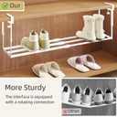 Expandable Shoe Rack Organizer for Cabinet, Adjustable Hanging Under Shelf Storage, Sturdy Round Tube Design, Space Saving Shoe Shelf for Closet, Entryway, Laundry Room, White